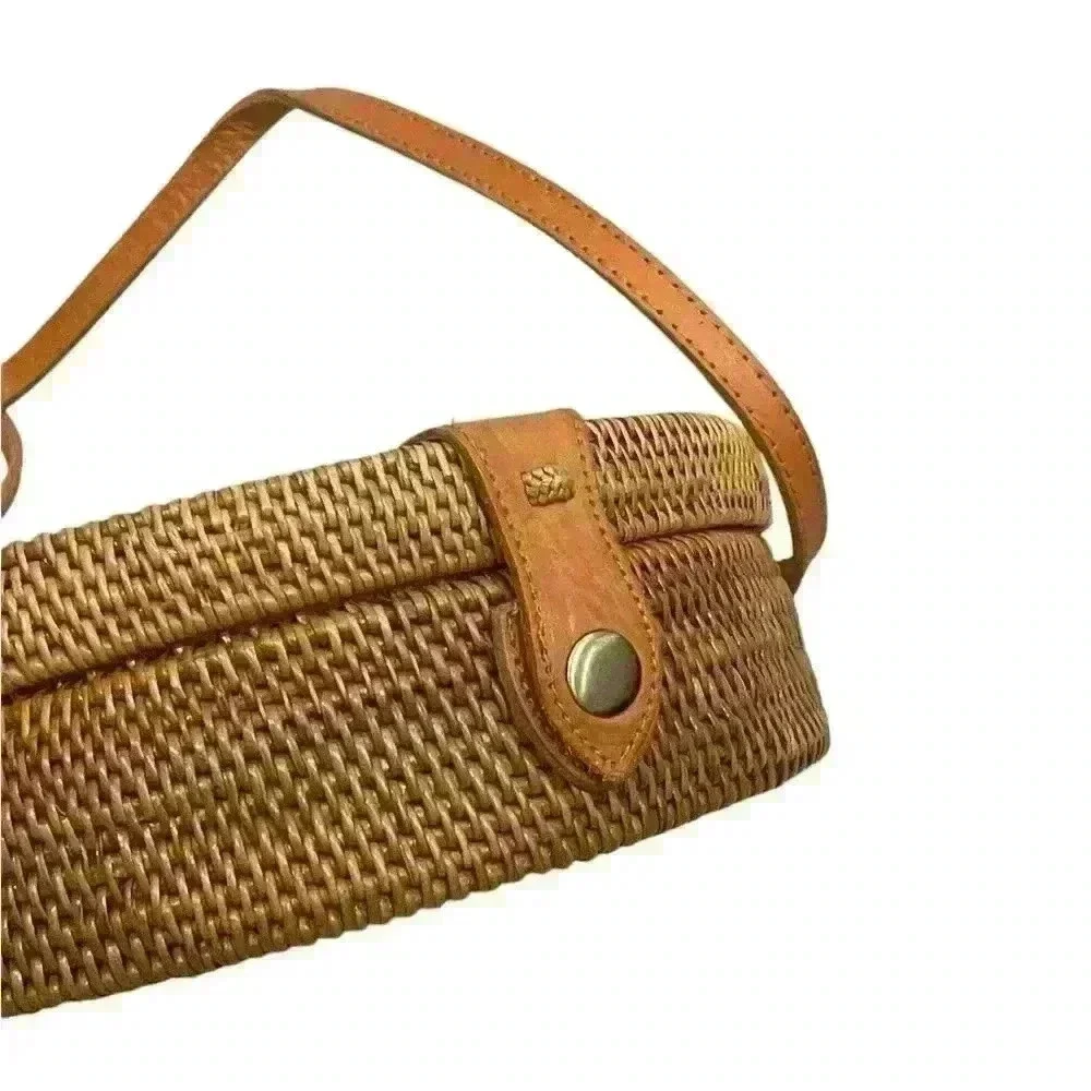 Amerii Luna Round Rattan ATA Crossbody Bag with Leather Strap – 7.75